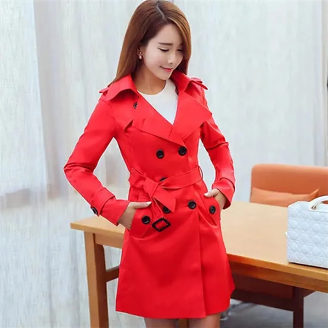 Women's Double-Breasted Trench Coat In The Long Section Korean Slim Large Size Solid Color Windbreaker