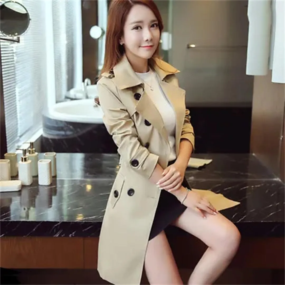 Women's Double-Breasted Trench Coat In The Long Section Korean Slim Large Size Solid Color Windbreaker