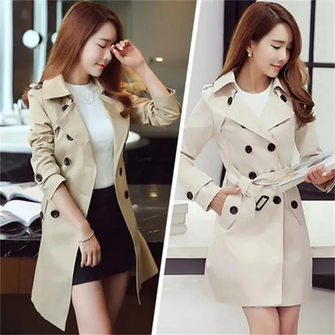 Women's Double-Breasted Trench Coat In The Long Section Korean Slim Large Size Solid Color Windbreaker