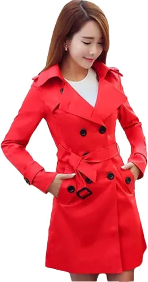 Women's Double-Breasted Trench Coat In The Long Section Korean Slim Large Size Solid Color Windbreaker