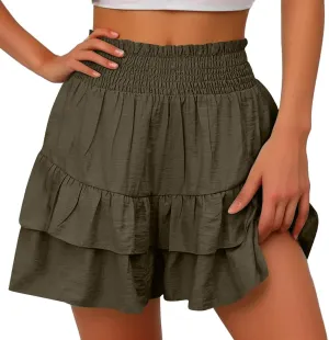 Women's Mini Skirts Flowy Shorts Casual Boho Ruffle Summer High Waist Beach Pleated Skirt Concert Outfits, S-2XL
